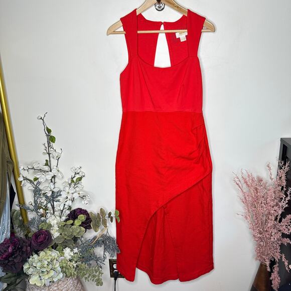 ANTHROPOLOGIE x MAEVE Textured Square Neck Maxi Dress Cherry Red Sz 6 {3V39} - Picture 2 of 4